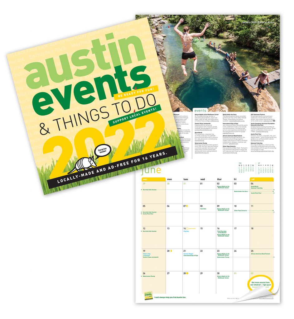 Austin wall calendar cover and interior spread